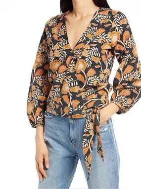 Faherty Women's Blue Seraphina
Wrap Blouse Small Floral Cotton